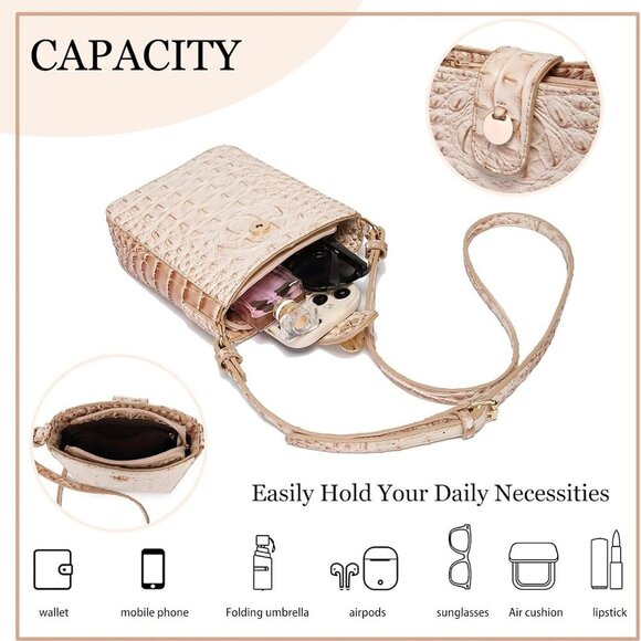 Crocodile Embossed Small Crossbody Bag Fashionable Magnetic Buckle Decoration Sh - Picture 5 of 7